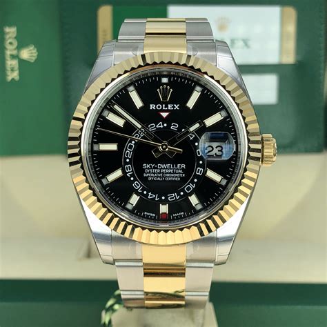 rolex sky-dweller two-tone black dial|Rolex Sky-Dweller steel price.